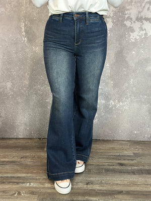 Judy Blue Dark Wash Retro Wide Trouser Jean with Welt Pocket (sizes 0/24-24W)