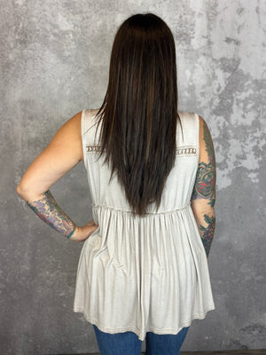 Vneck Tank with Dainty Crochet Detail - Taupe