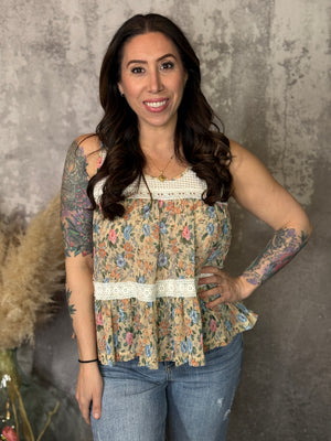 Peach/Blue Floral Tank