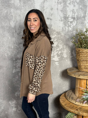 Lightweight Ribbed Brown Leopard Shacket