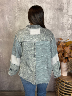 Grey Textured Lightweight Button up Shacket/Top