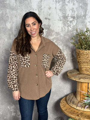 Lightweight Ribbed Brown Leopard Shacket