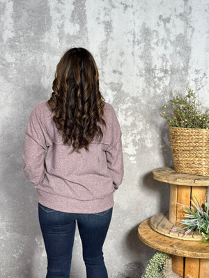 Long Sleeve Ribbed Button Detail Top - Mauve (Small - 3X)