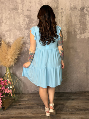 Lizzie Wrinkle Free Ruffle Tank Dress - Blue (Small - 3X)