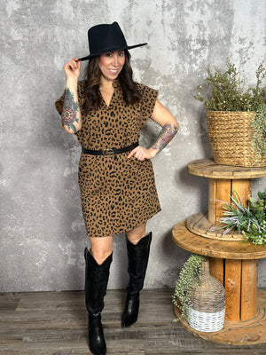 Leopard Drop Shoulder Textured Dress