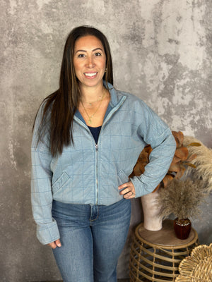 Vintage Wash Quilted Jacket - Denim Blue (Small - 3X)