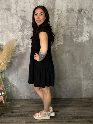 Lizzie Wrinkle Free Ruffle Tank Dress - Black (Small - 3X)