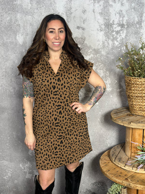 Leopard Drop Shoulder Textured Dress