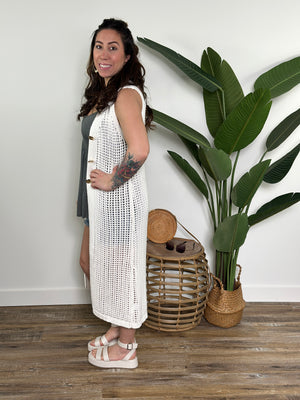 Ivory Knit Vest with Gold Statement Buttons