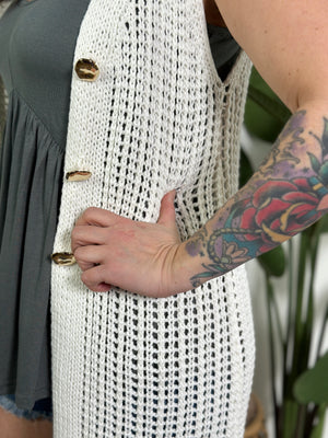 Ivory Knit Vest with Gold Statement Buttons