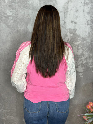 Pink Lace Vneck Sweatshirt