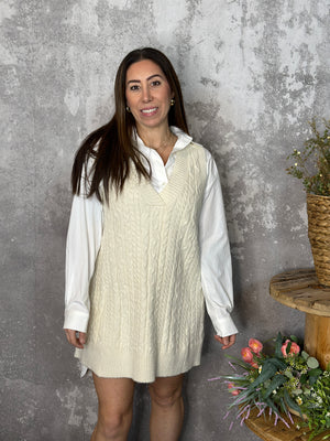 Ivory Vneck Cable Sweater Dress