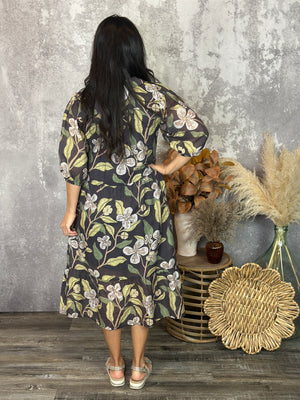 Brown Floral Maxi Dress (Small - 2X)