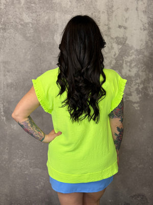 Micro Ruffle Airflow Tank - Neon Green