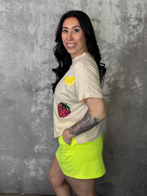 Sequin Tropical Fruit Tee (Small - 3X)