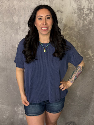 Shift Soft Ribbed Top - Navy