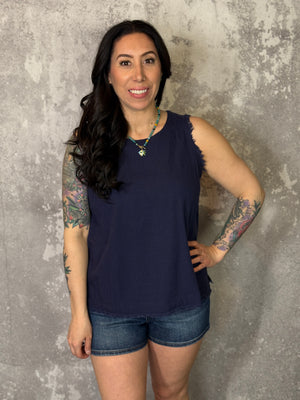 Navy Linen Tank