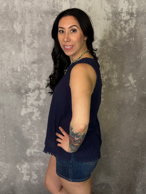 Navy Linen Tank