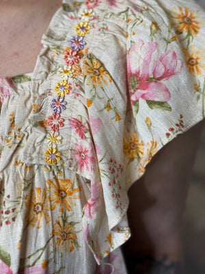 Taupe Floral Ruffle Sleeve Top