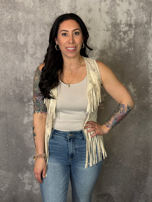 Taupe Fringe Suede/Lace Vest (Small - 3X)