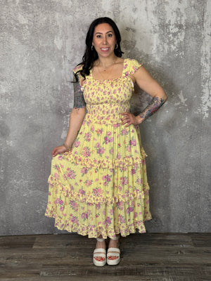 Yellow/Pink Floral Maxi Dress