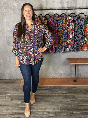 The Wrinkle Free Lizzie Top - Chocolate Multi Color (Small - 3X)