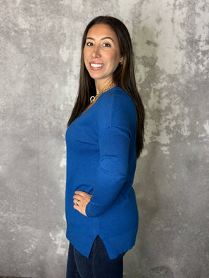 Vneck Seam Tunic Sweater - Classic Blue (Small - 3X)