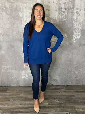 Vneck Seam Tunic Sweater - Navy (Small - 3X)