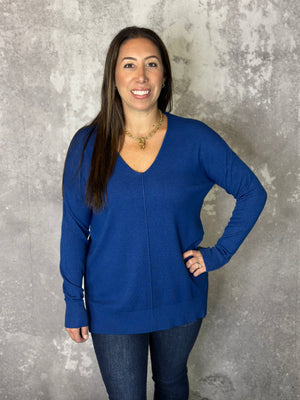 Vneck Seam Tunic Sweater - Navy (Small - 3X)
