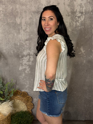 Dainty Olive Ruffle Sleeve Tank (Small - 3X)