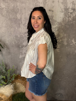 Grey Stripe Short Sleeve Top