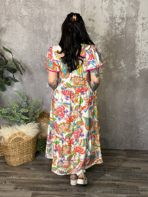 Cream Mix Floral Maxi Dress