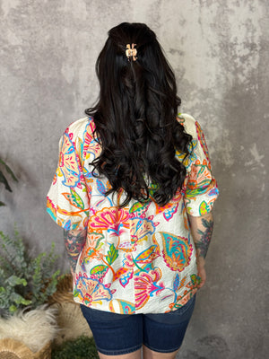 Fiesta Floral Top - Cream (Small - 2X)