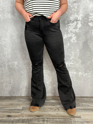 Judy Blue Black Distressed Flare Tummy Control Jeans (sizes 24-24W) FINAL SALE