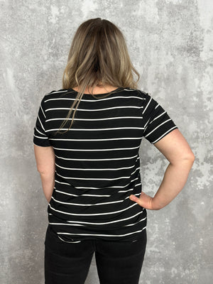 Stripe Black and White Vneck Tee (Small -3x)