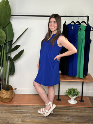 Lizzie Wrinkle Free Tank Dress - Blue (Small - 2X)