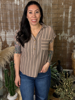 Mocha Stripe Short Sleeve Top (Small - 3X)