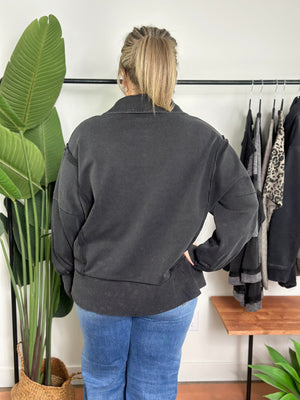 Black Mineral Wash Collared Sweatshirt (Small - 3X)