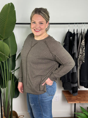 Ribbed Long Sleeve with Reverse Hem - Mocha (Small - 3X)