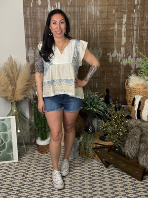 Gauze Blue Floral Top
