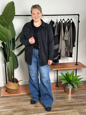 Black Mineral Washed Fleece Lined Shacket (Small - 3X)