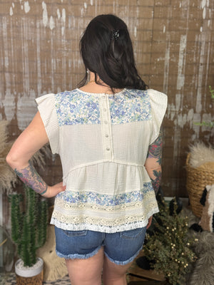 Gauze Blue Floral Top