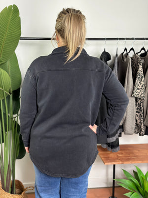 Black Mineral Washed Fleece Lined Shacket (Small - 3X)