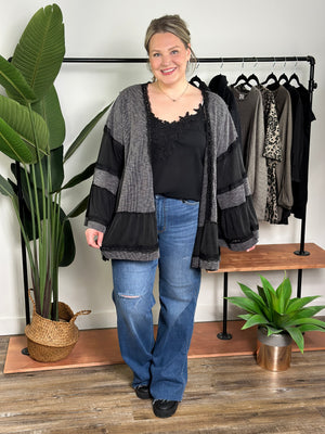 Charcoal/Black Bell Sleeve Cardigan