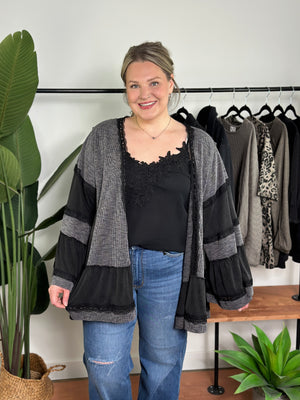 Charcoal/Black Bell Sleeve Cardigan