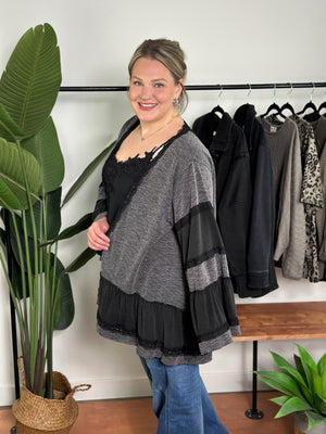 Charcoal/Black Bell Sleeve Cardigan