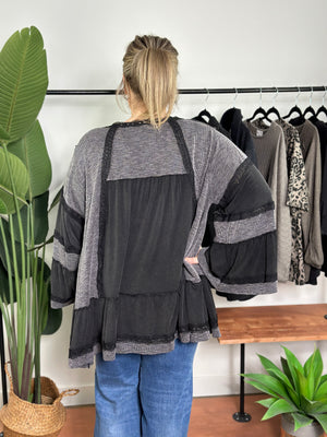 Charcoal/Black Bell Sleeve Cardigan