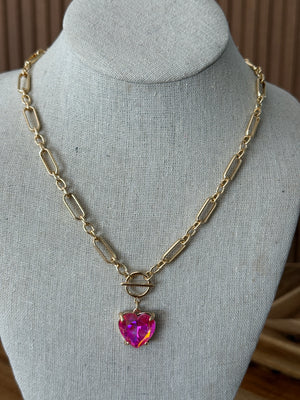 Heart on Fire Necklace - Pink