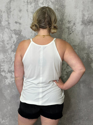 The Racer Button Tank - White (Small - 2X)