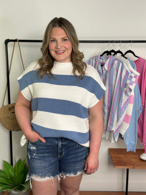 Stripe Sweater Vest - Blue